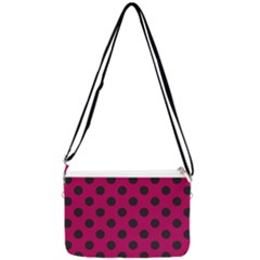 Polka Dots Black On Peacock Pink Double Gusset Crossbody Bag