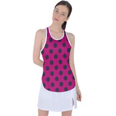 Polka Dots Black On Peacock Pink Racer Back Mesh Tank Top by FashionBoulevard