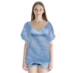 Wavy Cloudspa110232 V-neck Flutter Sleeve Top