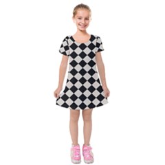 Block Fiesta Black And Abalone Grey Kids  Short Sleeve Velvet Dress by FashionBoulevard