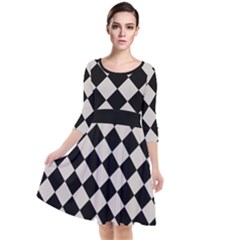 Block Fiesta Black And Abalone Grey Quarter Sleeve Waist Band Dress by FashionBoulevard