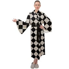 Block Fiesta Black And Abalone Grey Maxi Velour Kimono by FashionBoulevard