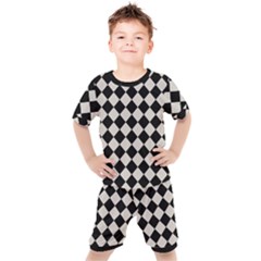 Block Fiesta Black And Abalone Grey Kids  Tee And Shorts Set by FashionBoulevard