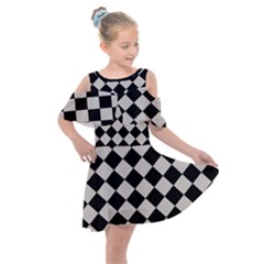 Block Fiesta Black And Abalone Grey Kids  Shoulder Cutout Chiffon Dress by FashionBoulevard