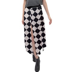 Block Fiesta Black And Abalone Grey Velour Split Maxi Skirt by FashionBoulevard