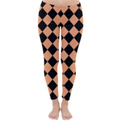 Block Fiesta Black And Cantaloupe Orange Classic Winter Leggings by FashionBoulevard