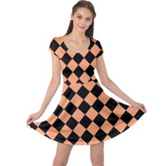 Block Fiesta Black And Cantaloupe Orange Cap Sleeve Dress by FashionBoulevard