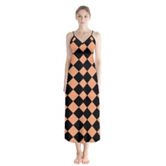 Block Fiesta Black And Cantaloupe Orange Button Up Chiffon Maxi Dress by FashionBoulevard