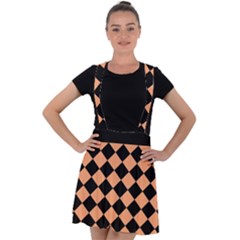 Block Fiesta Black And Cantaloupe Orange Velvet Suspender Skater Skirt by FashionBoulevard