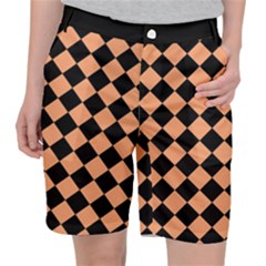 Block Fiesta Black And Cantaloupe Orange Pocket Shorts by FashionBoulevard