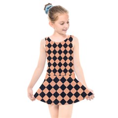 Block Fiesta Black And Cantaloupe Orange Kids  Skater Dress Swimsuit by FashionBoulevard