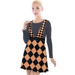 Block Fiesta Black And Cantaloupe Orange Plunge Pinafore Velour Dress