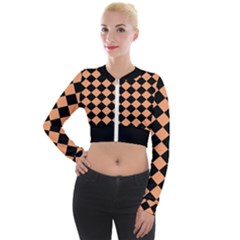 Block Fiesta Black And Cantaloupe Orange Long Sleeve Cropped Velvet Jacket by FashionBoulevard