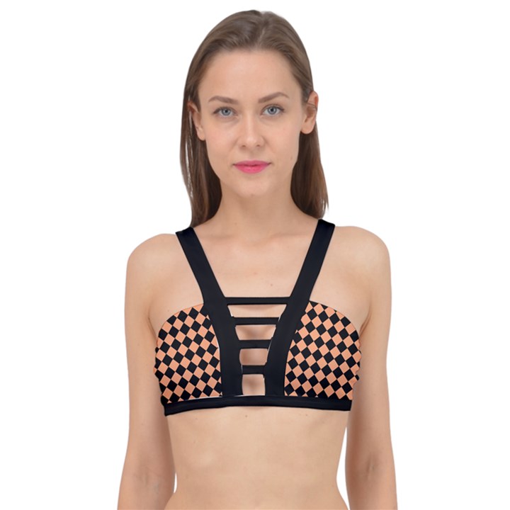 Block Fiesta Black And Cantaloupe Orange Cage Up Bikini Top