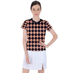 Block Fiesta Black And Cantaloupe Orange Women s Sports Top by FashionBoulevard