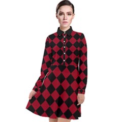 Block Fiesta Black And Carmine Red  Long Sleeve Chiffon Shirt Dress by FashionBoulevard