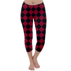 Block Fiesta Black And Carmine Red  Capri Winter Leggings  by FashionBoulevard