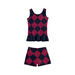 Block Fiesta Black And Carmine Red  Kids  Boyleg Swimsuit by FashionBoulevard