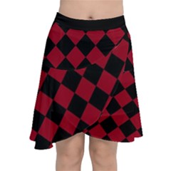 Block Fiesta Black And Carmine Red  Chiffon Wrap Front Skirt by FashionBoulevard