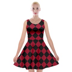 Block Fiesta Black And Carmine Red  Velvet Skater Dress by FashionBoulevard