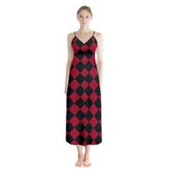 Block Fiesta Black And Carmine Red  Button Up Chiffon Maxi Dress by FashionBoulevard