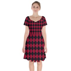 Block Fiesta Black And Carmine Red  Short Sleeve Bardot Dress