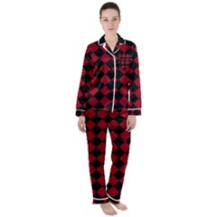 Block Fiesta Black And Carmine Red  Satin Long Sleeve Pyjamas Set by FashionBoulevard