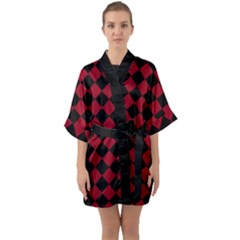 Block Fiesta Black And Carmine Red  Half Sleeve Satin Kimono  by FashionBoulevard