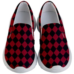 Block Fiesta Black And Carmine Red  Kids Lightweight Slip Ons by FashionBoulevard