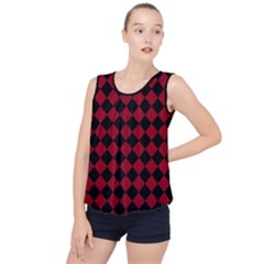 Block Fiesta Black And Carmine Red  Bubble Hem Chiffon Tank Top by FashionBoulevard