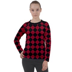 Block Fiesta Black And Carmine Red  Women s Long Sleeve Raglan Tee