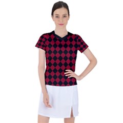 Block Fiesta Black And Carmine Red  Women s Sports Top by FashionBoulevard