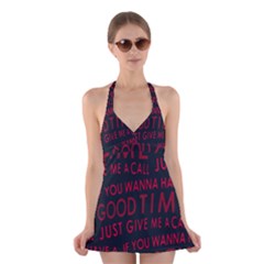 Motivational Phrase Motif Typographic Collage Pattern Halter Dress Swimsuit  by dflcprintsclothing