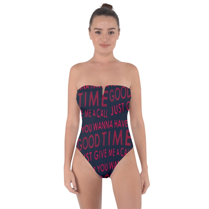 Motivational Phrase Motif Typographic Collage Pattern Tie Back One Piece Swimsuit