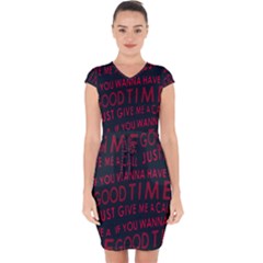 Motivational Phrase Motif Typographic Collage Pattern Capsleeve Drawstring Dress 