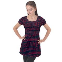 Motivational Phrase Motif Typographic Collage Pattern Puff Sleeve Tunic Top by dflcprintsclothing