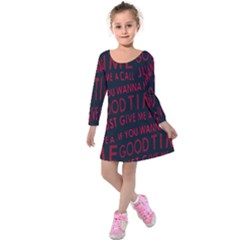 Motivational Phrase Motif Typographic Collage Pattern Kids  Long Sleeve Velvet Dress by dflcprintsclothing