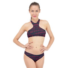 Motivational Phrase Motif Typographic Collage Pattern High Neck Bikini Set by dflcprintsclothing