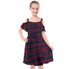 Motivational Phrase Motif Typographic Collage Pattern Kids  Cut Out Shoulders Chiffon Dress by dflcprintsclothing