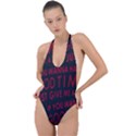 Motivational Phrase Motif Typographic Collage Pattern Backless Halter One Piece Swimsuit View1