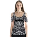 Black And White Pattern Butterfly Sleeve Cutout Tee  View1