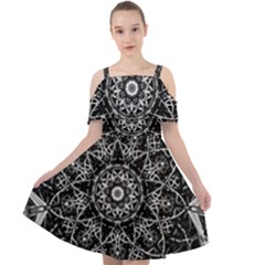 Black And White Pattern Cut Out Shoulders Chiffon Dress