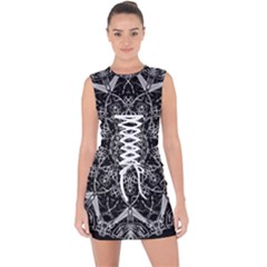 Black And White Pattern Lace Up Front Bodycon Dress by Sobalvarro