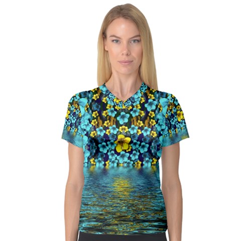 Flower Island And A Horizon V-neck Sport Mesh Tee by pepitasart