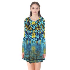 Flower Island And A Horizon Long Sleeve V-neck Flare Dress by pepitasart