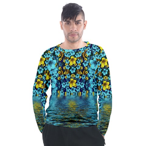 Flower Island And A Horizon Men s Long Sleeve Raglan Tee by pepitasart