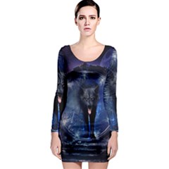 Awesome Wolf In The Gate Long Sleeve Bodycon Dress by FantasyWorld7