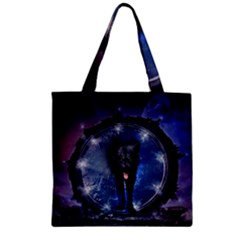 Awesome Wolf In The Gate Zipper Grocery Tote Bag by FantasyWorld7