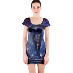 Awesome Wolf In The Gate Short Sleeve Bodycon Dress by FantasyWorld7