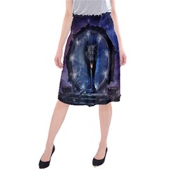 Awesome Wolf In The Gate Midi Beach Skirt by FantasyWorld7